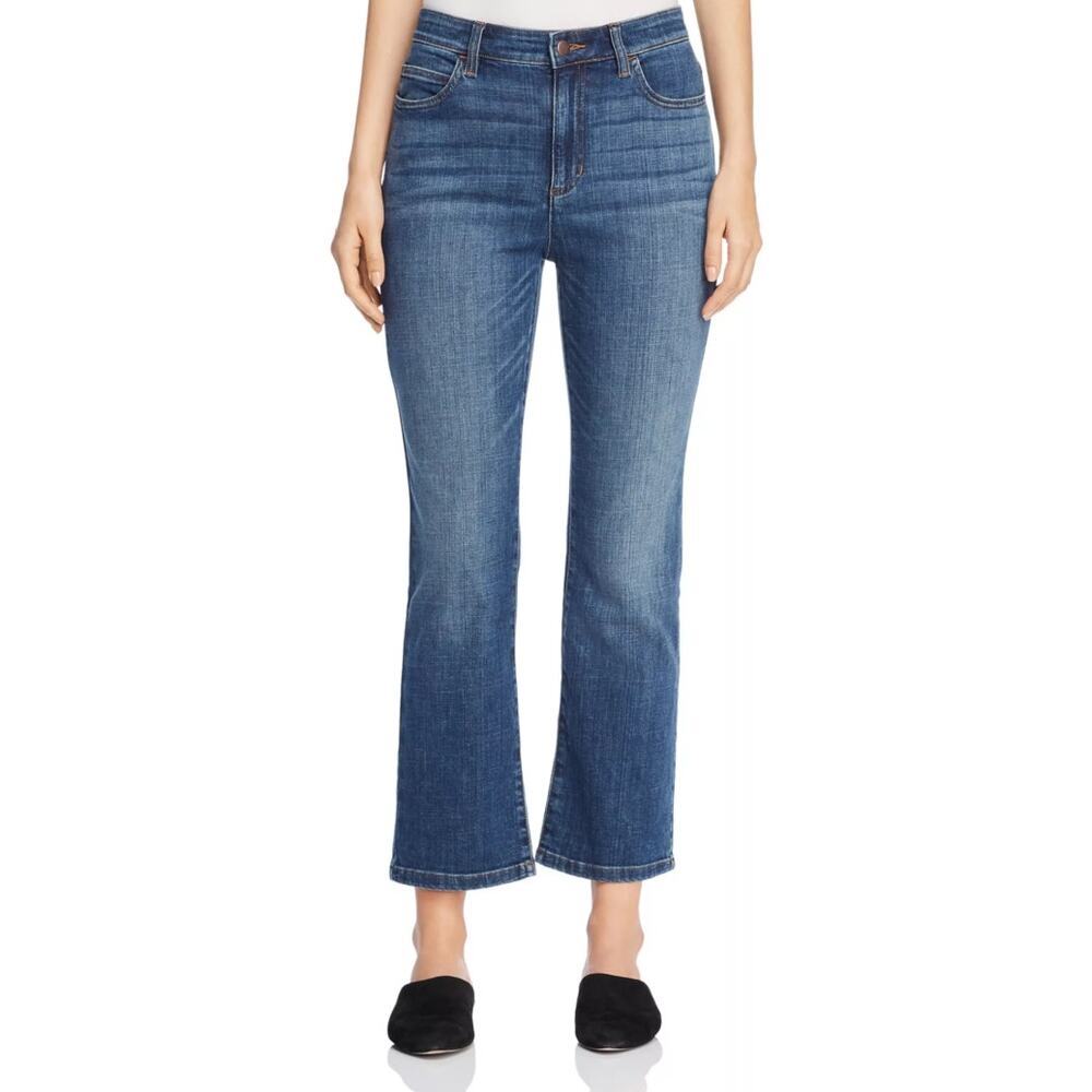 Eileen Fisher Mid Rise Cropped Boot Cut Jean Dark Wash No Distressing Size 2